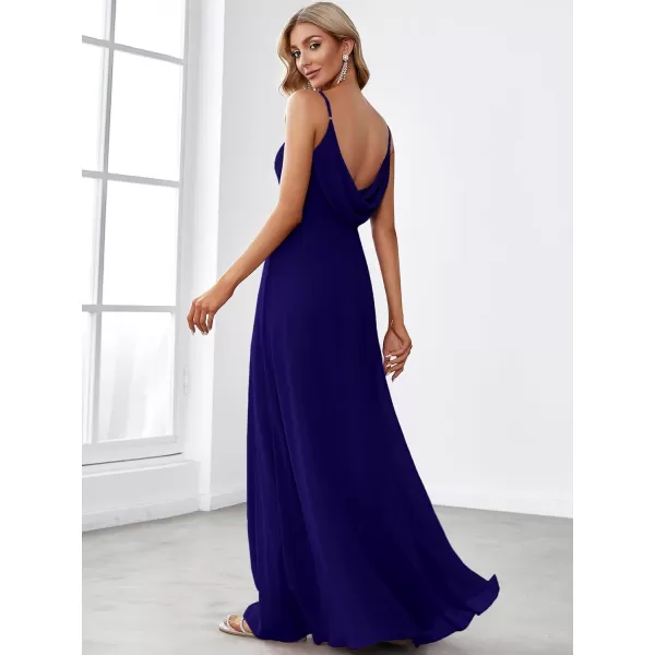 EverPretty Womens VNeck Sleeveless Front Ruched Maxi ALine Wedding Guest Dresses 80026Royal Blue