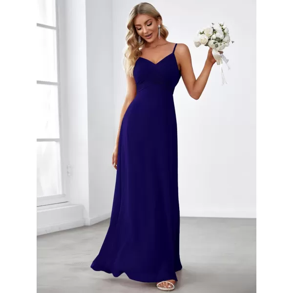 EverPretty Womens VNeck Sleeveless Front Ruched Maxi ALine Wedding Guest Dresses 80026Royal Blue