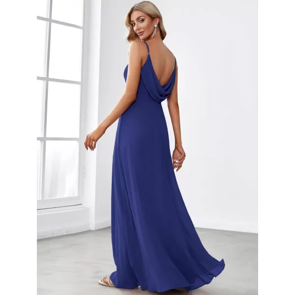 EverPretty Womens VNeck Sleeveless Front Ruched Maxi ALine Wedding Guest Dresses 80026Sapphire Blue