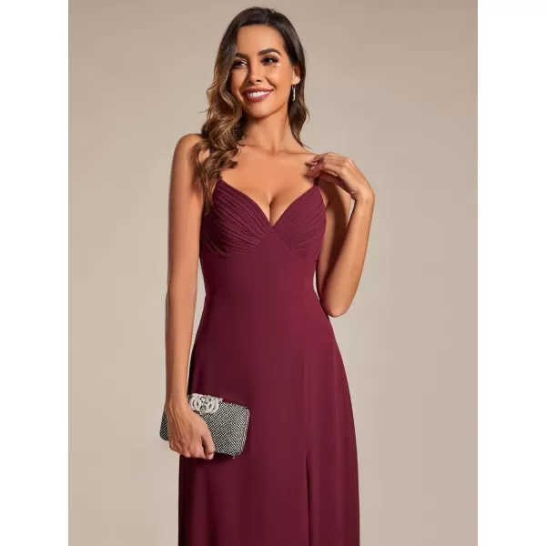 EverPretty Womens VNeck Spaghetti Straps Pleated Bridesmaid Dress 02109Burgundy