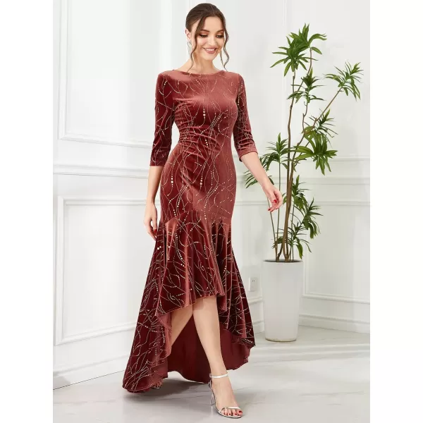 EverPretty Womens Velvet 34 Sleeve HighLow Mermaid Plus Size Gorgeous Evening Dress 0472Maroon