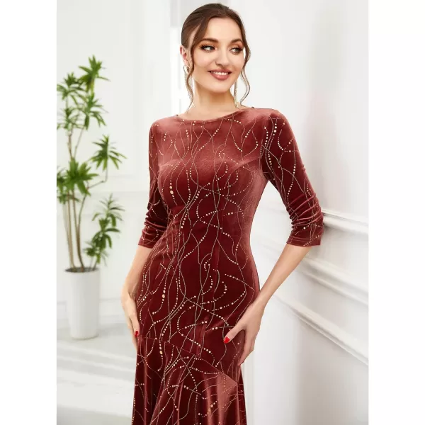 EverPretty Womens Velvet 34 Sleeve HighLow Mermaid Plus Size Gorgeous Evening Dress 0472Maroon