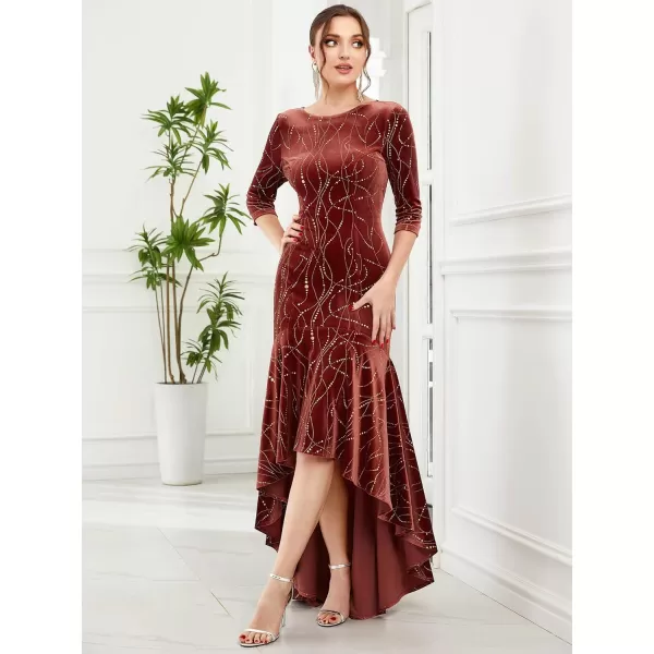 EverPretty Womens Velvet 34 Sleeve HighLow Mermaid Plus Size Gorgeous Evening Dress 0472Maroon