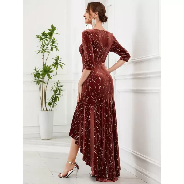 EverPretty Womens Velvet 34 Sleeve HighLow Mermaid Plus Size Gorgeous Evening Dress 0472Maroon