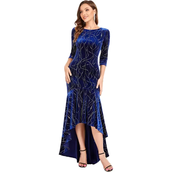 EverPretty Womens Velvet 34 Sleeve HighLow Mermaid Plus Size Gorgeous Evening Dress 0472Royal Blue