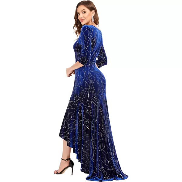 EverPretty Womens Velvet 34 Sleeve HighLow Mermaid Plus Size Gorgeous Evening Dress 0472Royal Blue