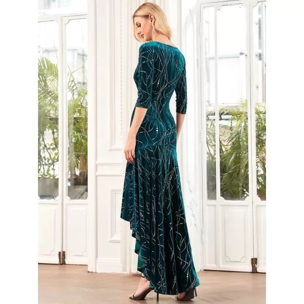 EverPretty Womens Velvet 34 Sleeve HighLow Mermaid Plus Size Gorgeous Evening Dress 0472Teal