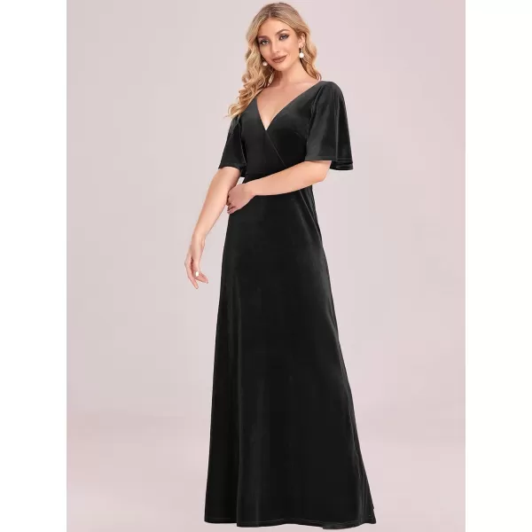 EverPretty Womens Velvet Retro VNeck Wrap Maxi Formal Dresses 0861USABlack