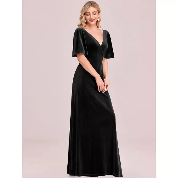 EverPretty Womens Velvet Retro VNeck Wrap Maxi Formal Dresses 0861USABlack