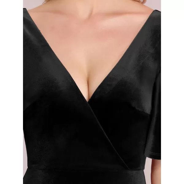 EverPretty Womens Velvet Retro VNeck Wrap Maxi Formal Dresses 0861USABlack