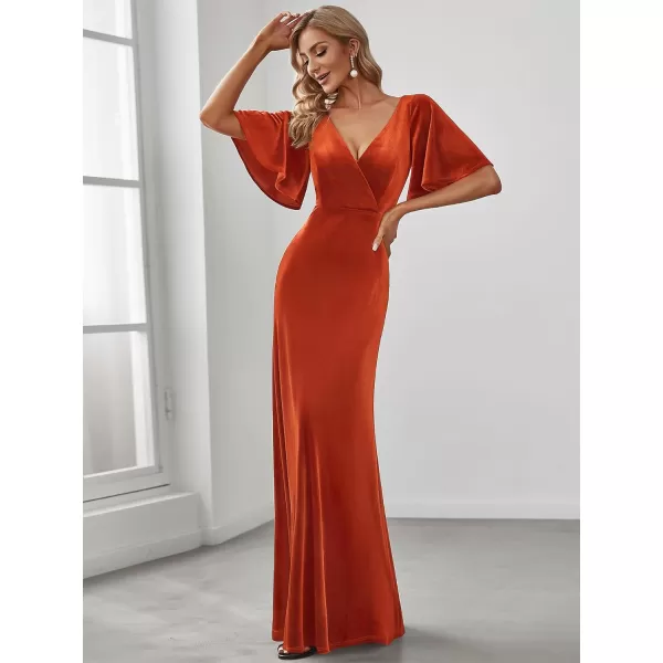 EverPretty Womens Velvet Retro VNeck Wrap Maxi Formal Dresses 0861USABurnt Orange