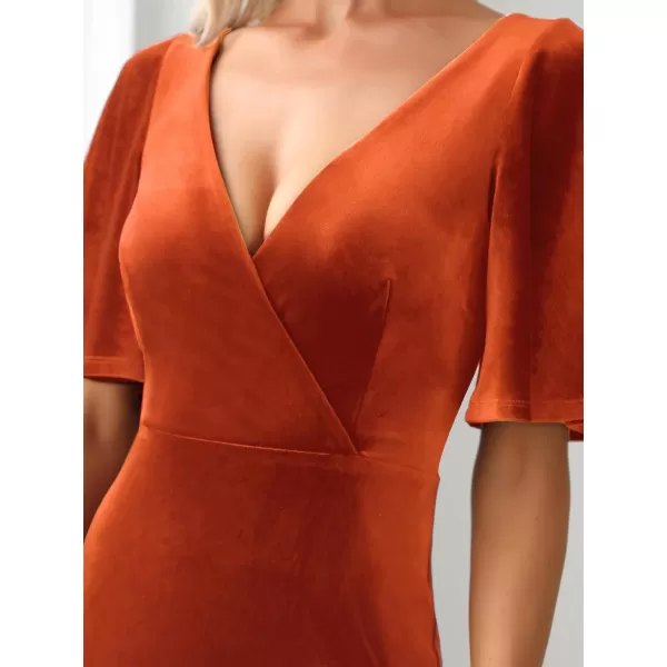 EverPretty Womens Velvet Retro VNeck Wrap Maxi Formal Dresses 0861USABurnt Orange