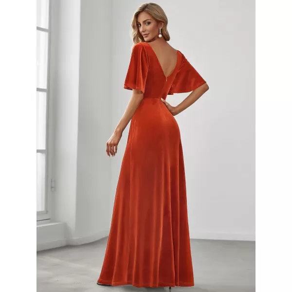 EverPretty Womens Velvet Retro VNeck Wrap Maxi Formal Dresses 0861USABurnt Orange