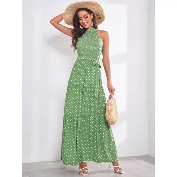 EverPretty Womens Vintage Halter Neck Sleeveless Floral Print Summer Maxi Beach Dresses 40397Green