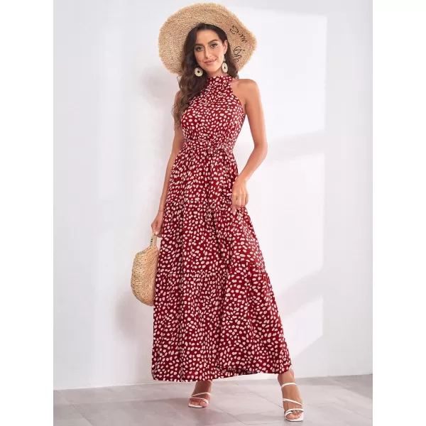 EverPretty Womens Vintage Halter Neck Sleeveless Floral Print Summer Maxi Beach Dresses 40397Red