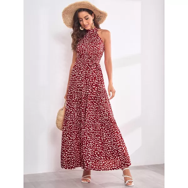 EverPretty Womens Vintage Halter Neck Sleeveless Floral Print Summer Maxi Beach Dresses 40397Red