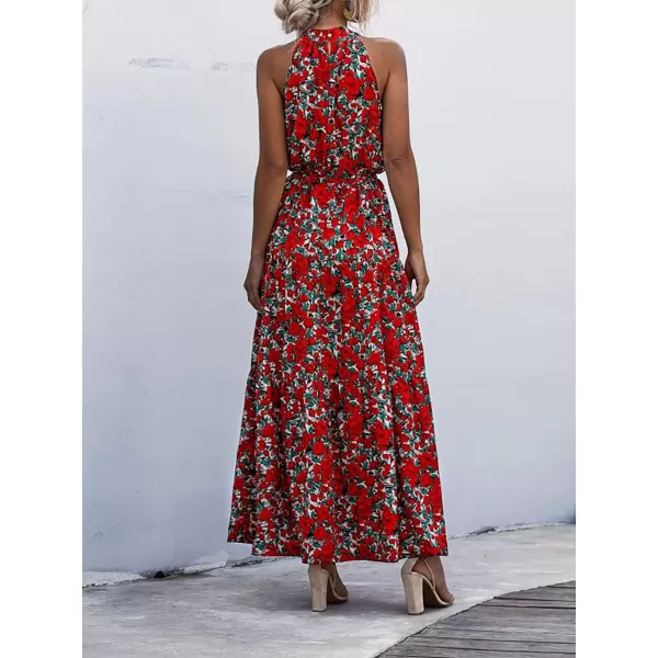 EverPretty Womens Vintage Halter Neck Sleeveless Floral Print Summer Maxi Beach Dresses 40397Red Printed