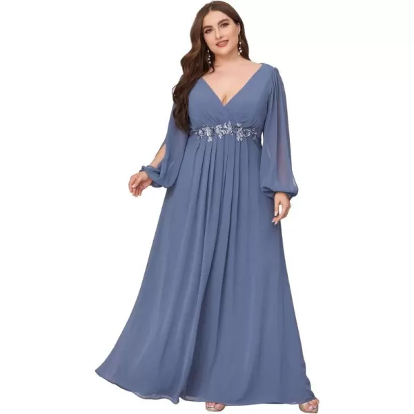 EverPertty Womens Ruched V Neck Side Slit Sleeves Plus Size Long Evening Gowns Dusty Navy US26EverPertty Womens Ruched V Neck Side Slit Sleeves Plus Size Long Evening Gowns Dusty Navy US26