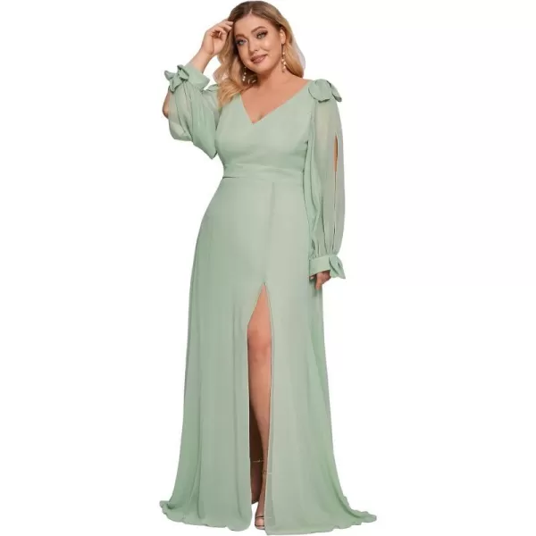 EverPretty Elegant Plus Size Chiffon Long Sleeve Side Slit Formal Dress 80116Mint Green