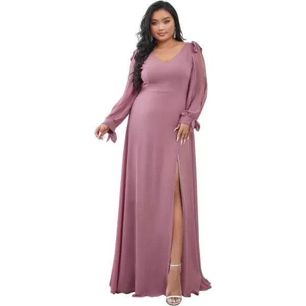 EverPretty Elegant Plus Size Chiffon Long Sleeve Side Slit Formal Dress 80116Orchid