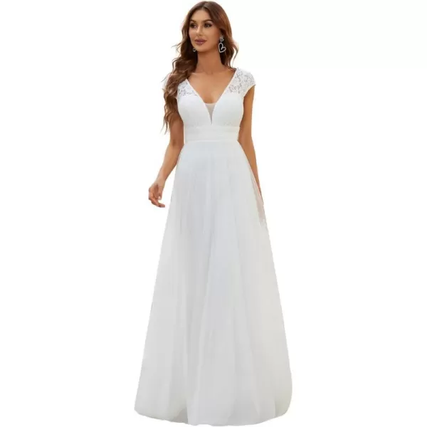 EverPretty Lace Cap Sleeve V Neck Aline Tulle Wedding Dresses for Women 0217White