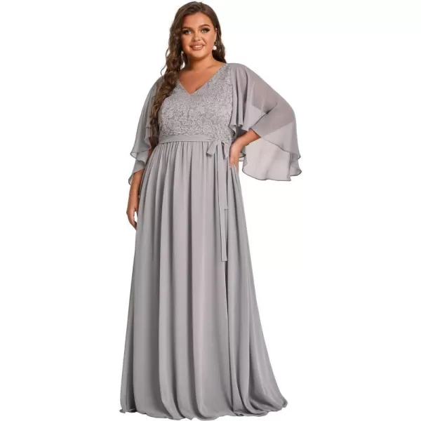 EverPretty Plus Elegant V Neck Pleated A Line Chiffon Mother of Bride Dress Gray US20EverPretty Plus Elegant V Neck Pleated A Line Chiffon Mother of Bride Dress Gray US20