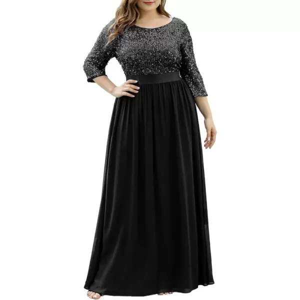 EverPretty Plus Size Womens Round Neck Sequin Maxi Dresses Long Evening Dress 0683PZBlack