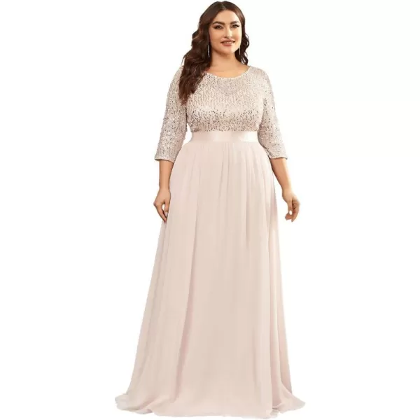 EverPretty Plus Size Womens Round Neck Sequin Maxi Dresses Long Evening Dress 0683PZBlush