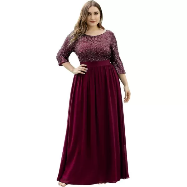 EverPretty Plus Size Womens Round Neck Sequin Maxi Dresses Long Evening Dress 0683PZBurgundy