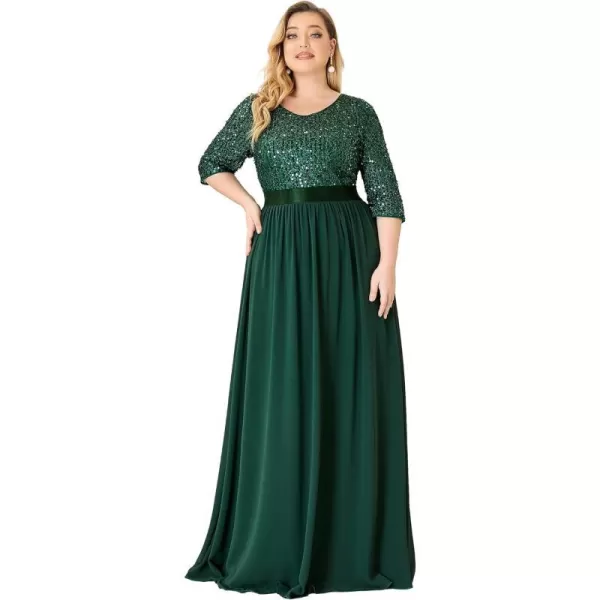 EverPretty Plus Size Womens Round Neck Sequin Maxi Dresses Long Evening Dress 0683PZDark Green