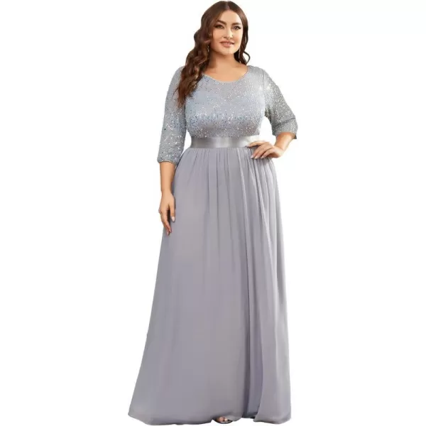 EverPretty Plus Size Womens Round Neck Sequin Maxi Dresses Long Evening Dress 0683PZSilver