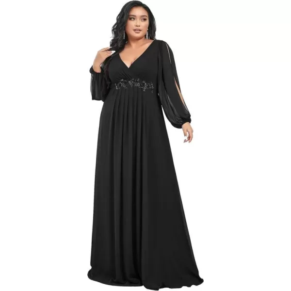 EverPretty Plus Womens Chiffon Plus Size V Neck Side Slit Sleeves Beach Dress Black US24EverPretty Plus Womens Chiffon Plus Size V Neck Side Slit Sleeves Beach Dress Black US24