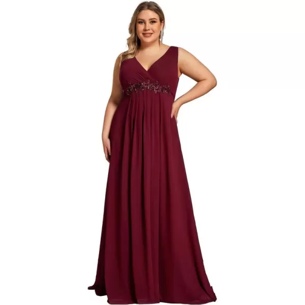 EverPretty Plus Womens Maxi V Neck Long Slit Sleeves Floral Applique Formal Evening Dress Plus Size 00461Bburgundy