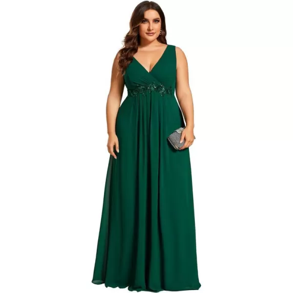 EverPretty Plus Womens Maxi V Neck Long Slit Sleeves Floral Applique Formal Evening Dress Plus Size 00461Bdark Green