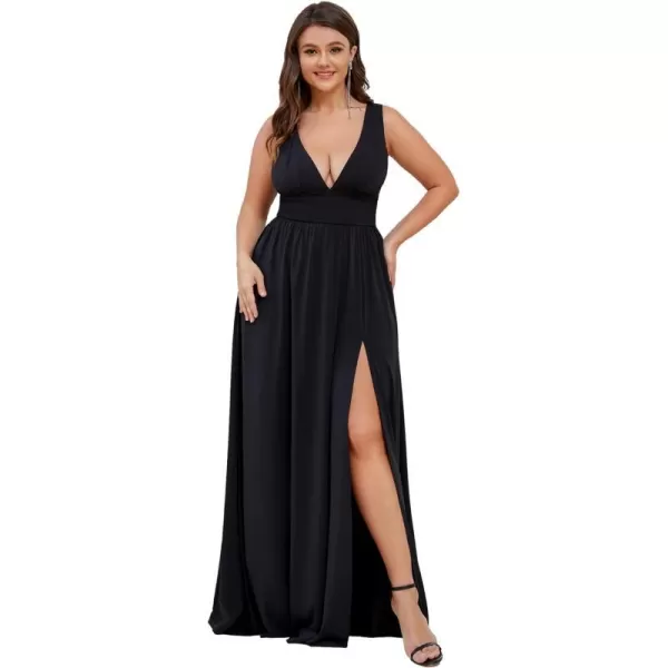 EverPretty Plus Womens Plus Size Maxi High Slit Pleated Sleeveless Formal Dress for Women 0168BDA1Black