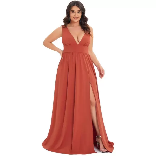 EverPretty Plus Womens Plus Size Maxi High Slit Pleated Sleeveless Formal Dress for Women 0168BDA1Burnt Orange