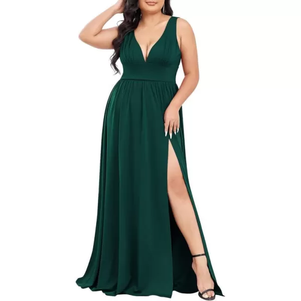 EverPretty Plus Womens Plus Size Maxi High Slit Pleated Sleeveless Formal Dress for Women 0168BDA1Dark Green