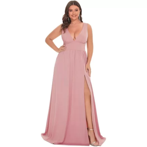 EverPretty Plus Womens Plus Size Maxi High Slit Pleated Sleeveless Formal Dress for Women 0168BDA1Dusty Rose