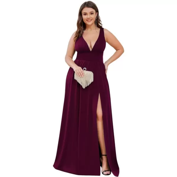 EverPretty Plus Womens Plus Size Maxi High Slit Pleated Sleeveless Formal Dress for Women 0168BDA1Mulberry