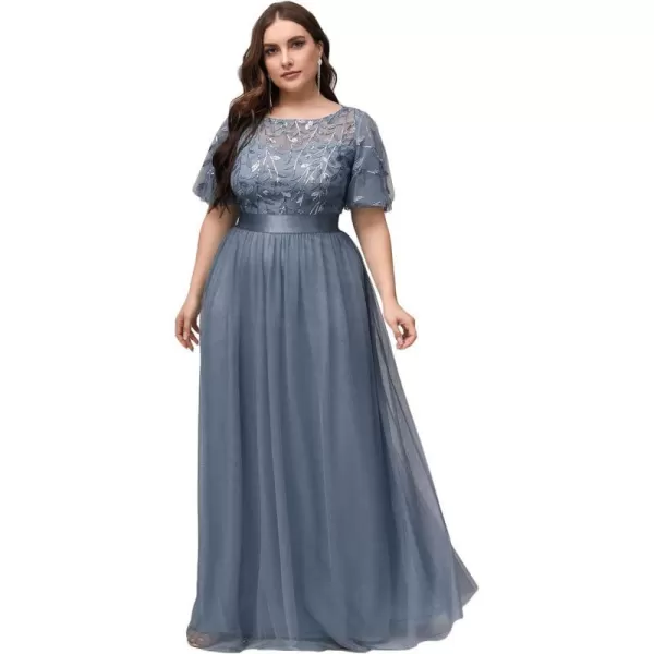 EverPretty Plus Womens Plus Size Round Neck ALine Tulle Sequin Formal Dress Evening Dress 0904DA2Dusty Blue