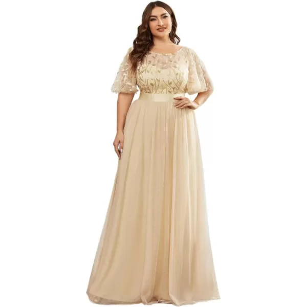 EverPretty Plus Womens Plus Size Round Neck ALine Tulle Sequin Formal Dress Evening Dress 0904DA2Gold