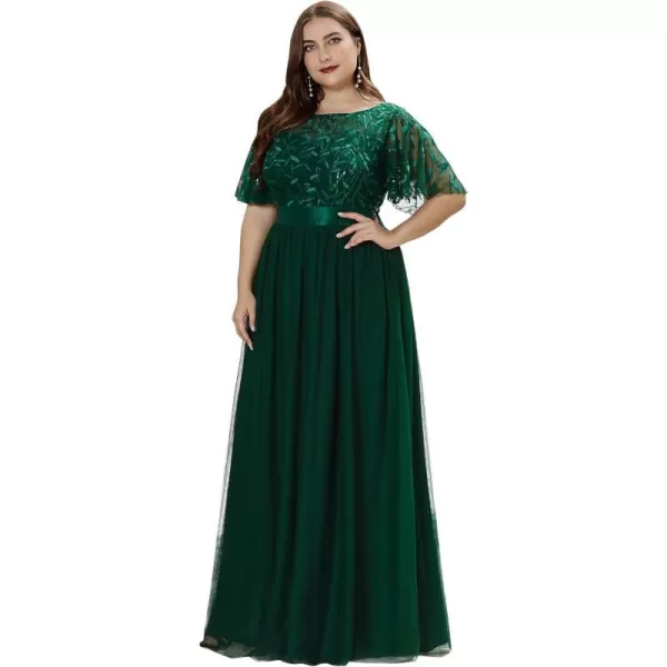 EverPretty Plus Womens Plus Size Round Neck ALine Tulle Sequin Formal Dress Evening Dress 0904DA2Green