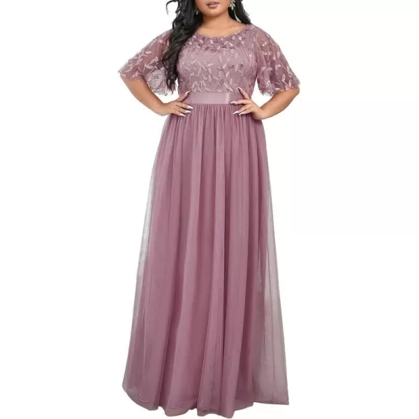 EverPretty Plus Womens Plus Size Round Neck ALine Tulle Sequin Formal Dress Evening Dress 0904DA2Orchid