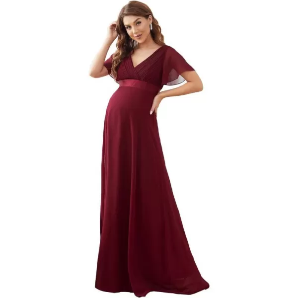 EverPretty Women Chiffon VNeck Maternity Party Dresses for Baby Shower with Sleeves 20795EYBurgundy