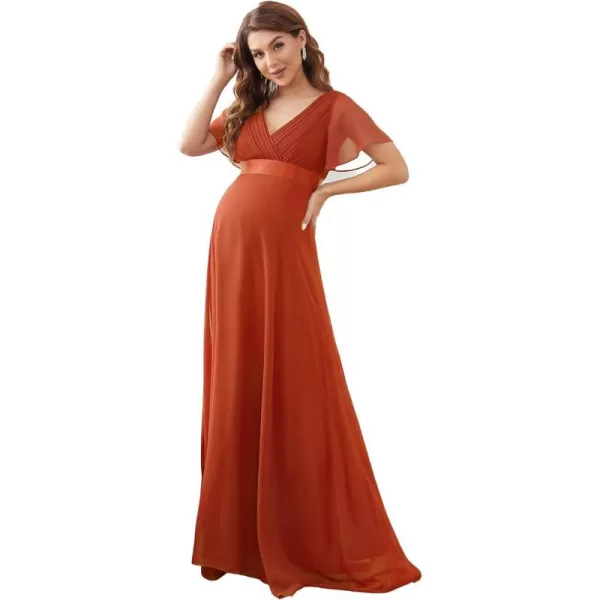 EverPretty Women Chiffon VNeck Maternity Party Dresses for Baby Shower with Sleeves 20795EYBurnt Orange