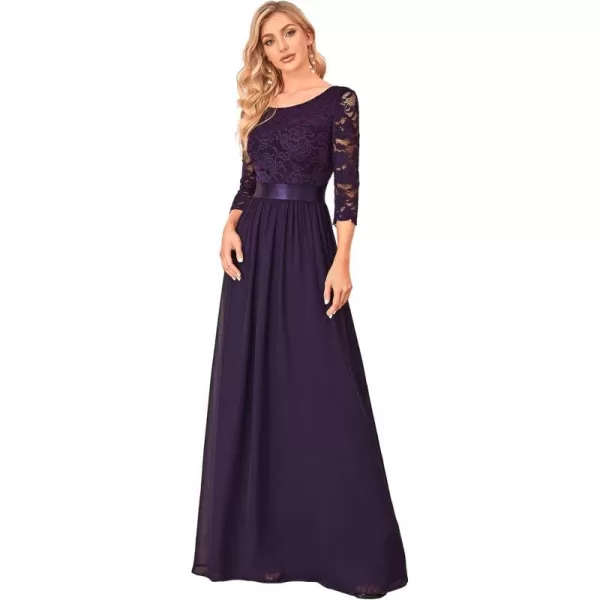 EverPretty Women Elegant 34 Sleeve Empire Waist Maxi Bridesmaid Dresses 07412Dark Purple