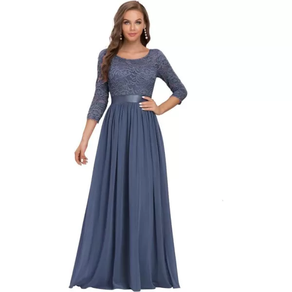 EverPretty Women Elegant 34 Sleeve Empire Waist Maxi Bridesmaid Dresses 07412Dusty Blue