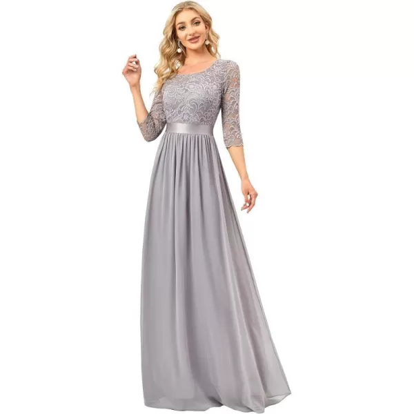 EverPretty Women Elegant 34 Sleeve Empire Waist Maxi Bridesmaid Dresses 07412Grey