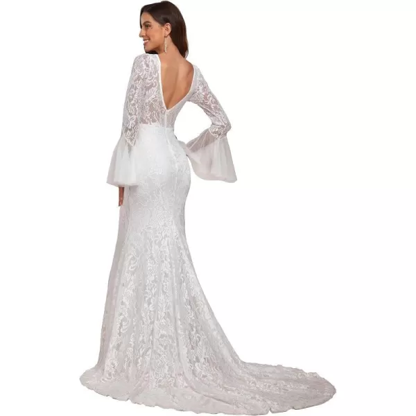 EverPretty Women Sweetheart Illusion Neckline Lace Applique Bodycon Mermaid Wedding Dress 90354White