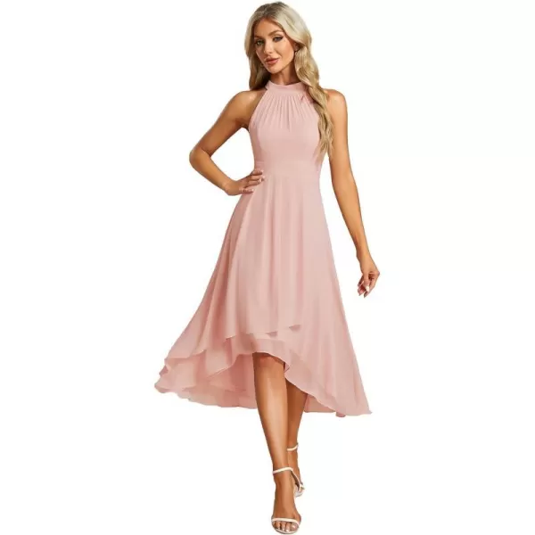 EverPretty Womens 2024 Summer Dress Sleeveless Halter Neck Pletaed High Low Chiffon Formal Dress for Evening Party 31926Pink